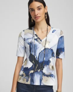 Foil Ocean V-Neck Elbow Sleeve Tee