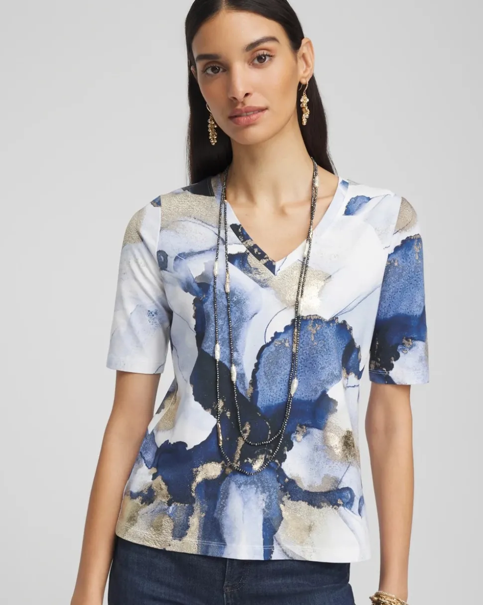 Foil Ocean V-Neck Elbow Sleeve Tee