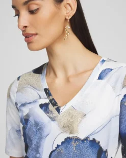 Foil Ocean V-Neck Elbow Sleeve Tee