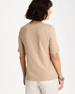 Foil Print Cotton Slub Elbow-Sleeve Tee