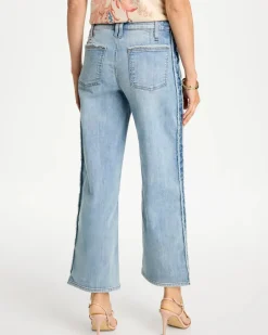 Frayed Contrast Girlfriend Wide Crop Jeans