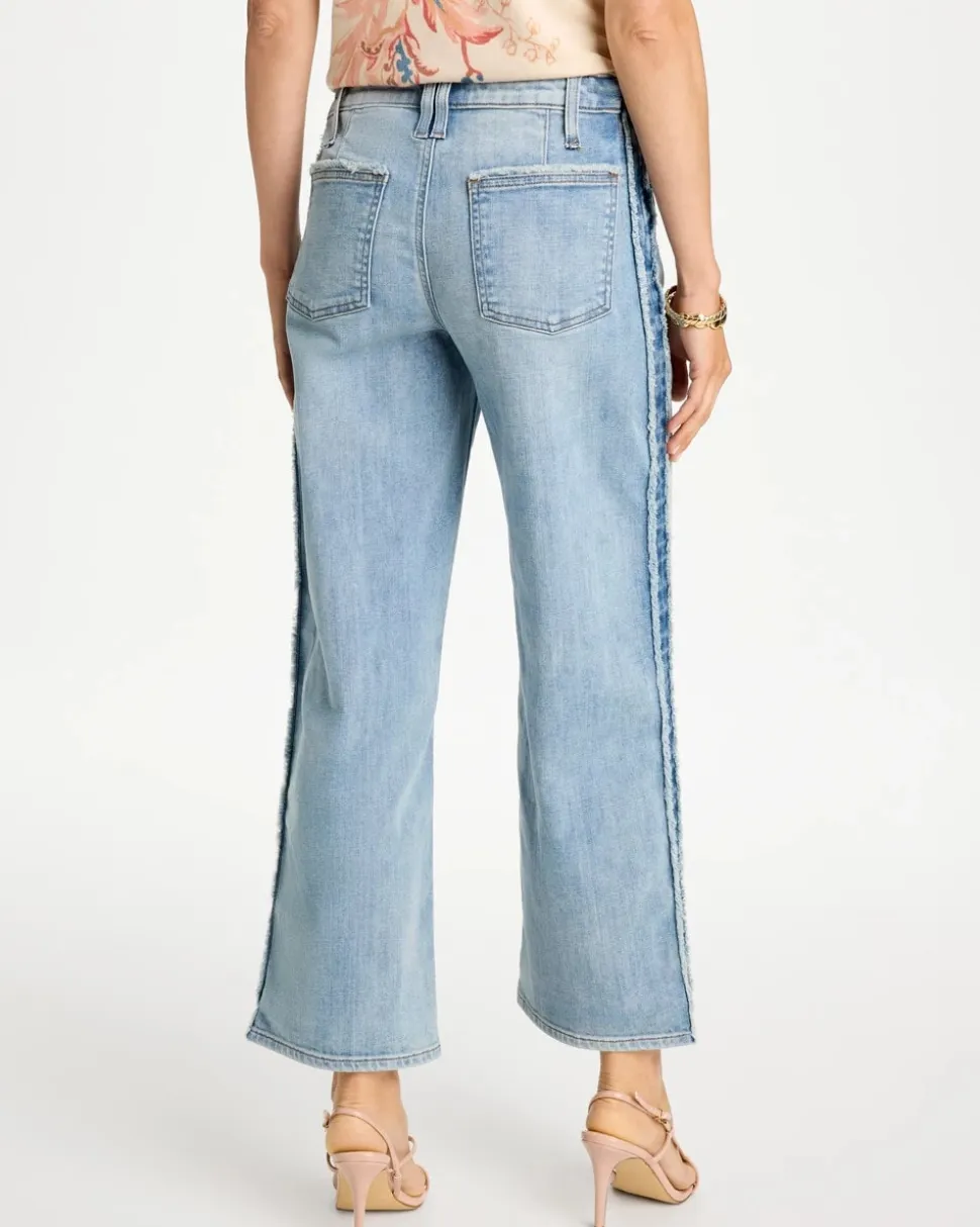 Frayed Contrast Girlfriend Wide Crop Jeans