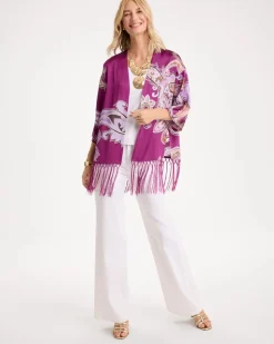 Fringed Burnout Satin Kimono