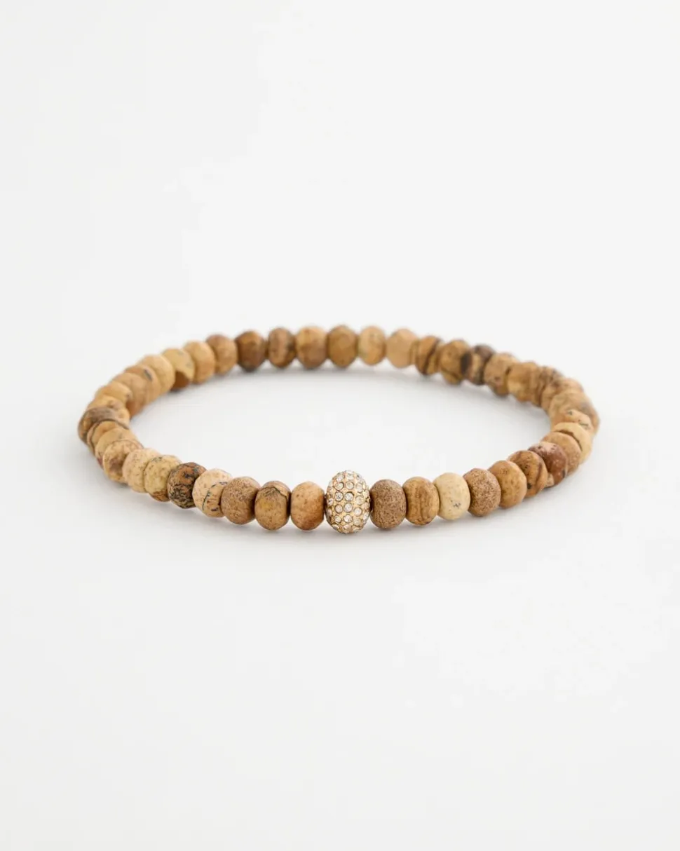 Genuine Jasper Stone Slice Pave Bracelet