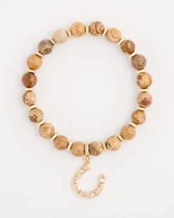 Genuine Jasper Stone Stretch Charm Bracelet