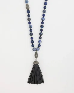 Genuine Stone Beaded Tassel Necklace