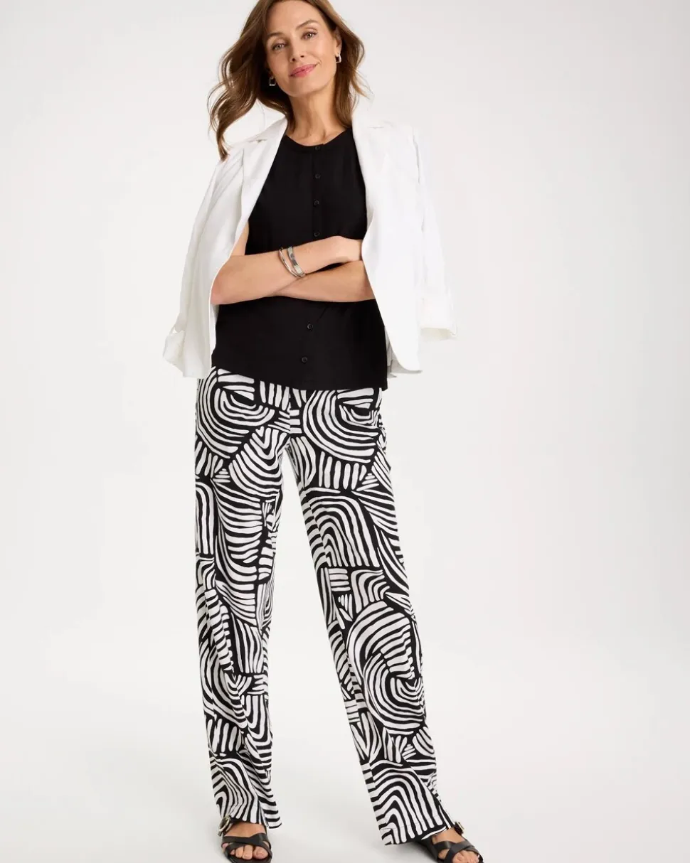 Geo Pull-On Wide-Leg Linen Pants