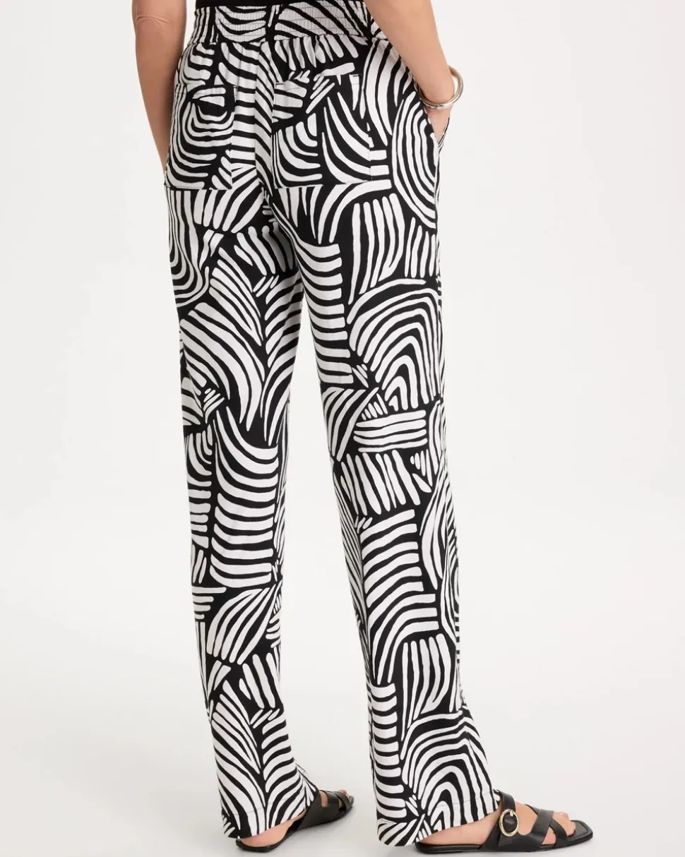 Geo Pull-On Wide-Leg Linen Pants