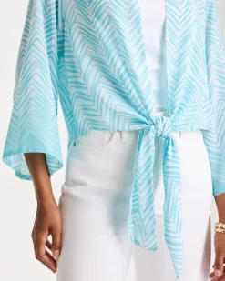 Georgette Tie-Front Chevron Kimono