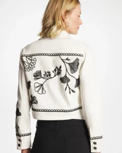 Ginkgo Embroidered Denim Jacket