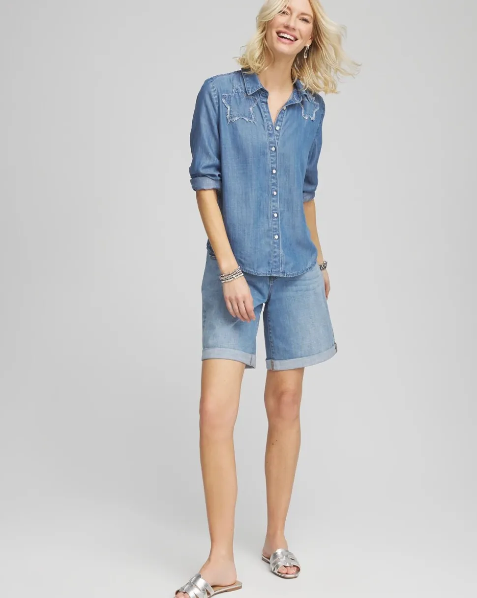 Girlfriend Cuffed Swing Denim Shorts