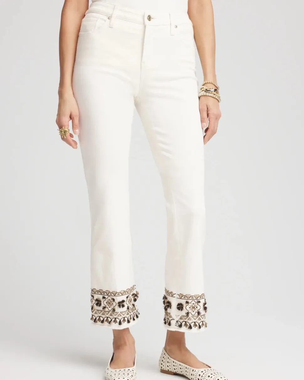 Girlfriend Embroidered Kick Flare Jeans