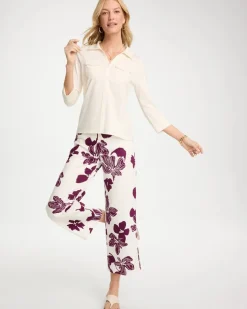 Girlfriend Pull-On Printed Wide Crop Jeans