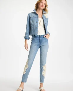 Girlfriend Slim Crochet Fray Ankle Jeans