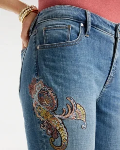 Girlfriend Slim Embroidered Ankle Jeans