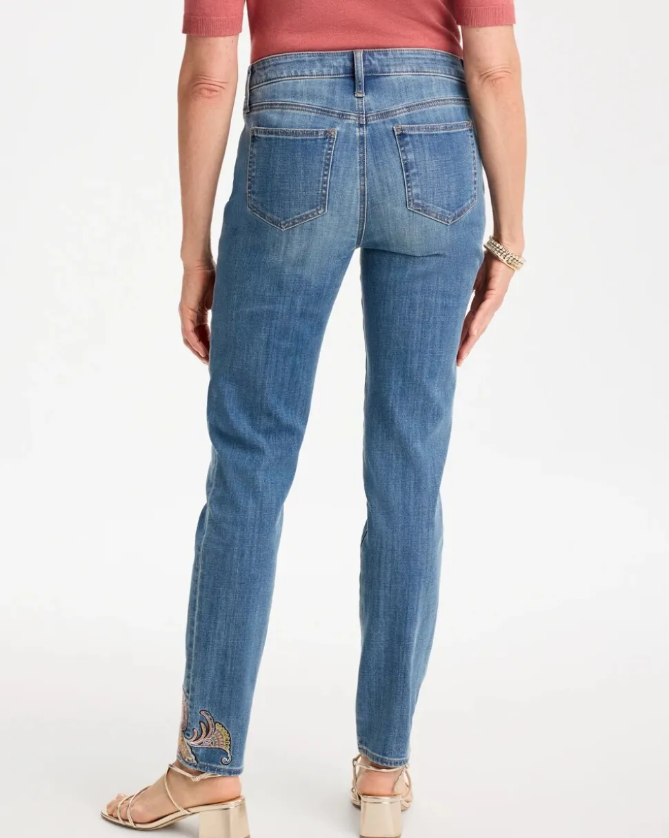 Girlfriend Slim Embroidered Ankle Jeans