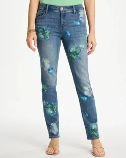 Girlfriend Slim Floral Ankle Jeans