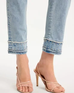 Girlfriend Slim Fray Hem Stud Ankle Jeans