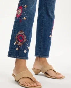 Girlfriend Tropical Soutache Flared Crop Jeans