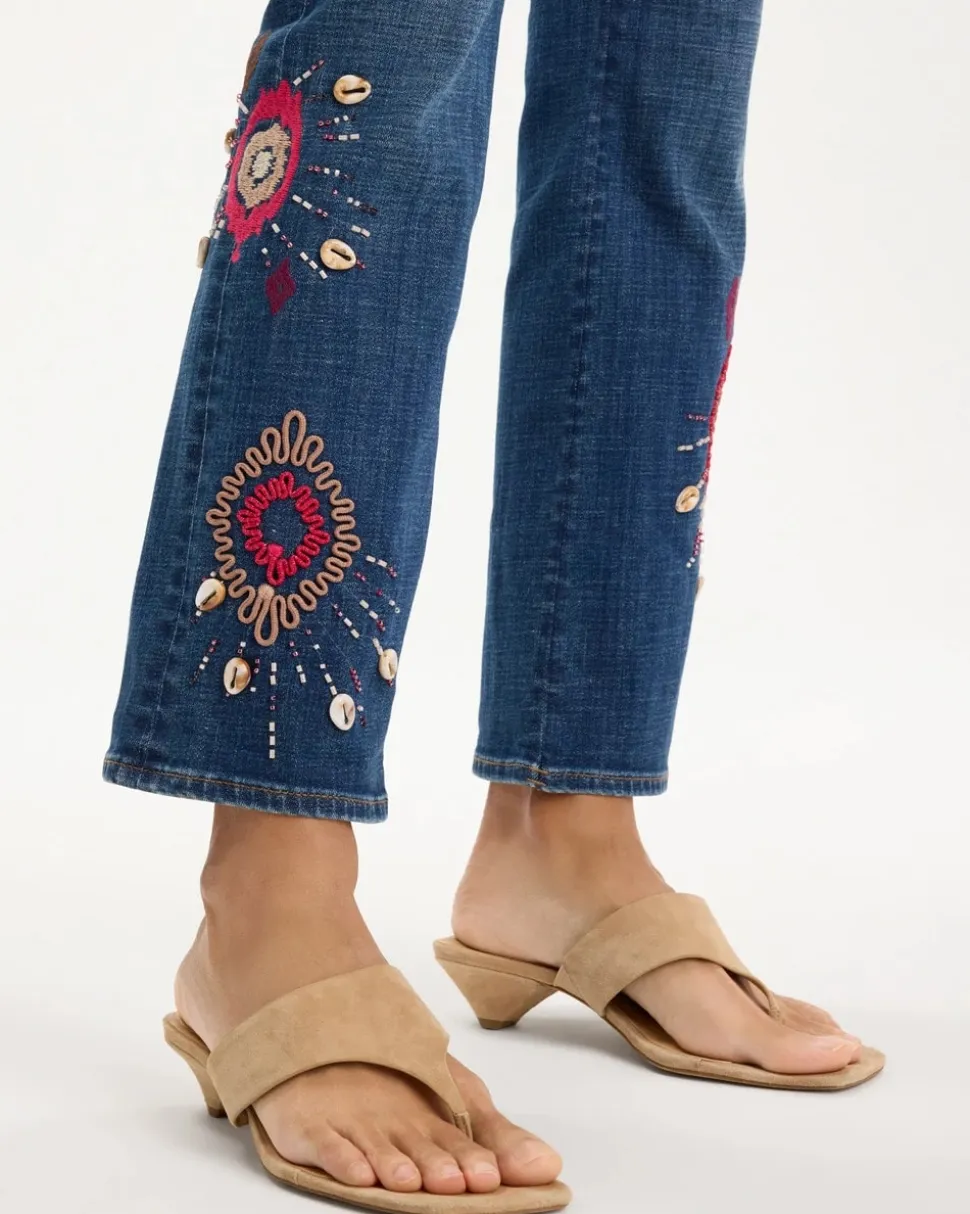 Girlfriend Tropical Soutache Flared Crop Jeans
