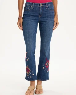 Girlfriend Tropical Soutache Flared Crop Jeans