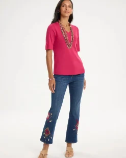 Girlfriend Tropical Soutache Flared Crop Jeans