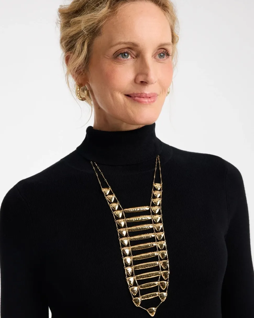 Golden Textured Bib Necklace