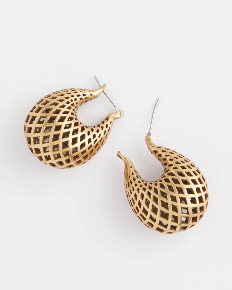 Gold Lattice Puff Hoop Earrings