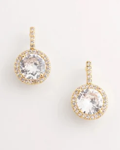 Goldtone Bezel Set Cubic Zirconia Halo Earrings