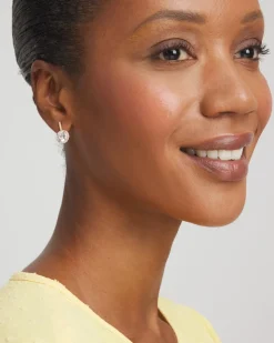 Goldtone Bezel Set Cubic Zirconia Halo Earrings