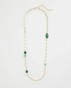 Green Accent Long Single Strand Necklace