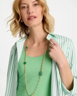 Green Accent Long Single Strand Necklace
