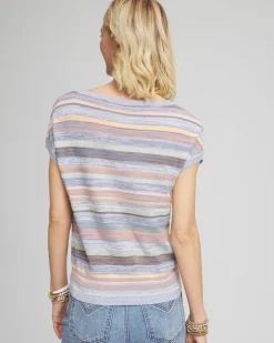 Heather Striped Short-Sleeve Pullover Sweater