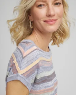 Heather Striped Short-Sleeve Pullover Sweater