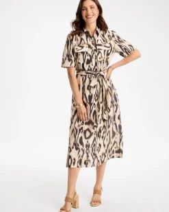 Ikat Printed Midi Length Shirtdress