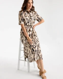 Ikat Printed Midi Length Shirtdress