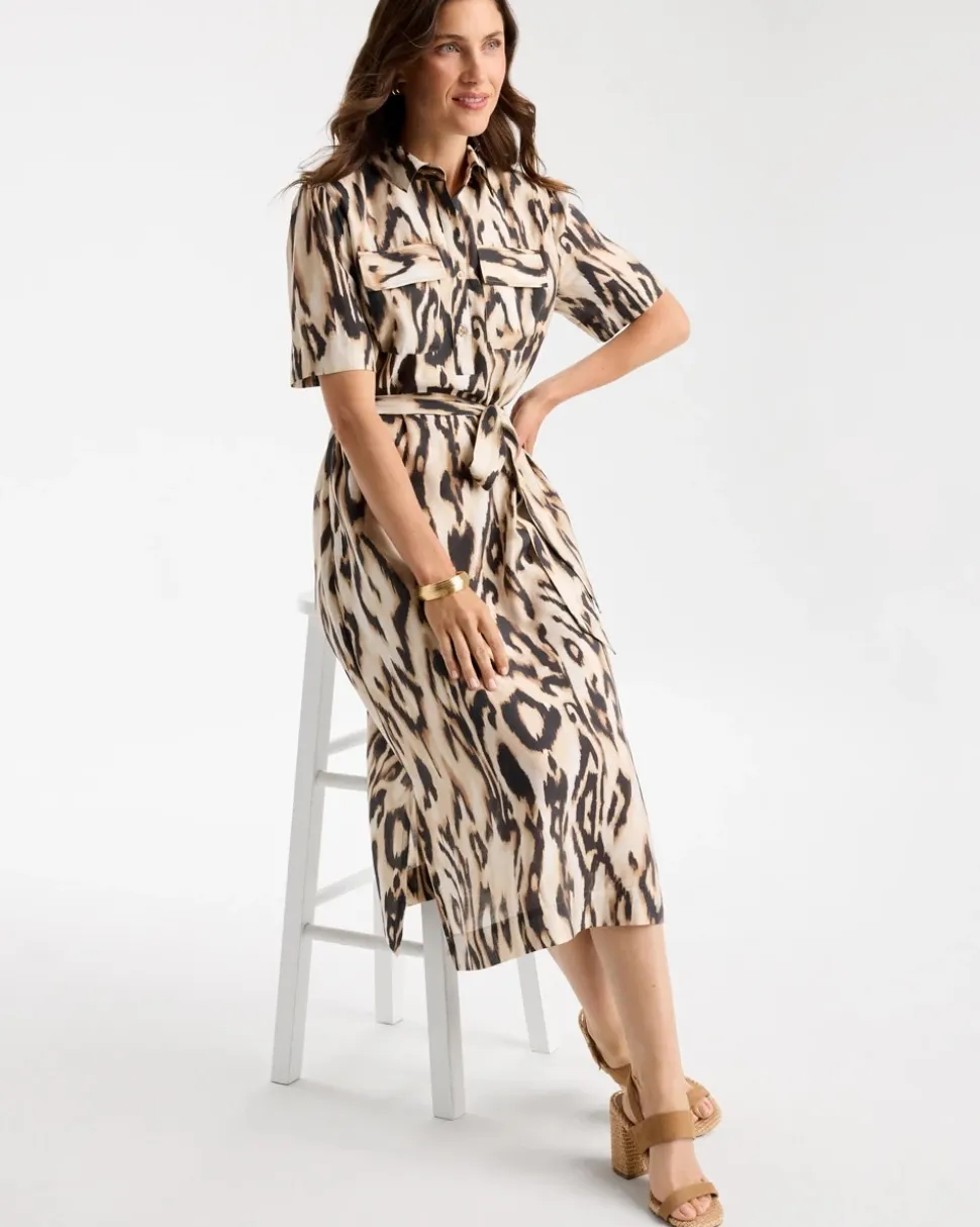 Ikat Printed Midi Length Shirtdress