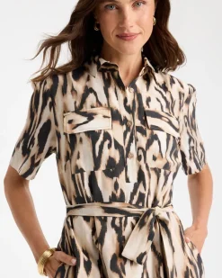Ikat Printed Midi Length Shirtdress