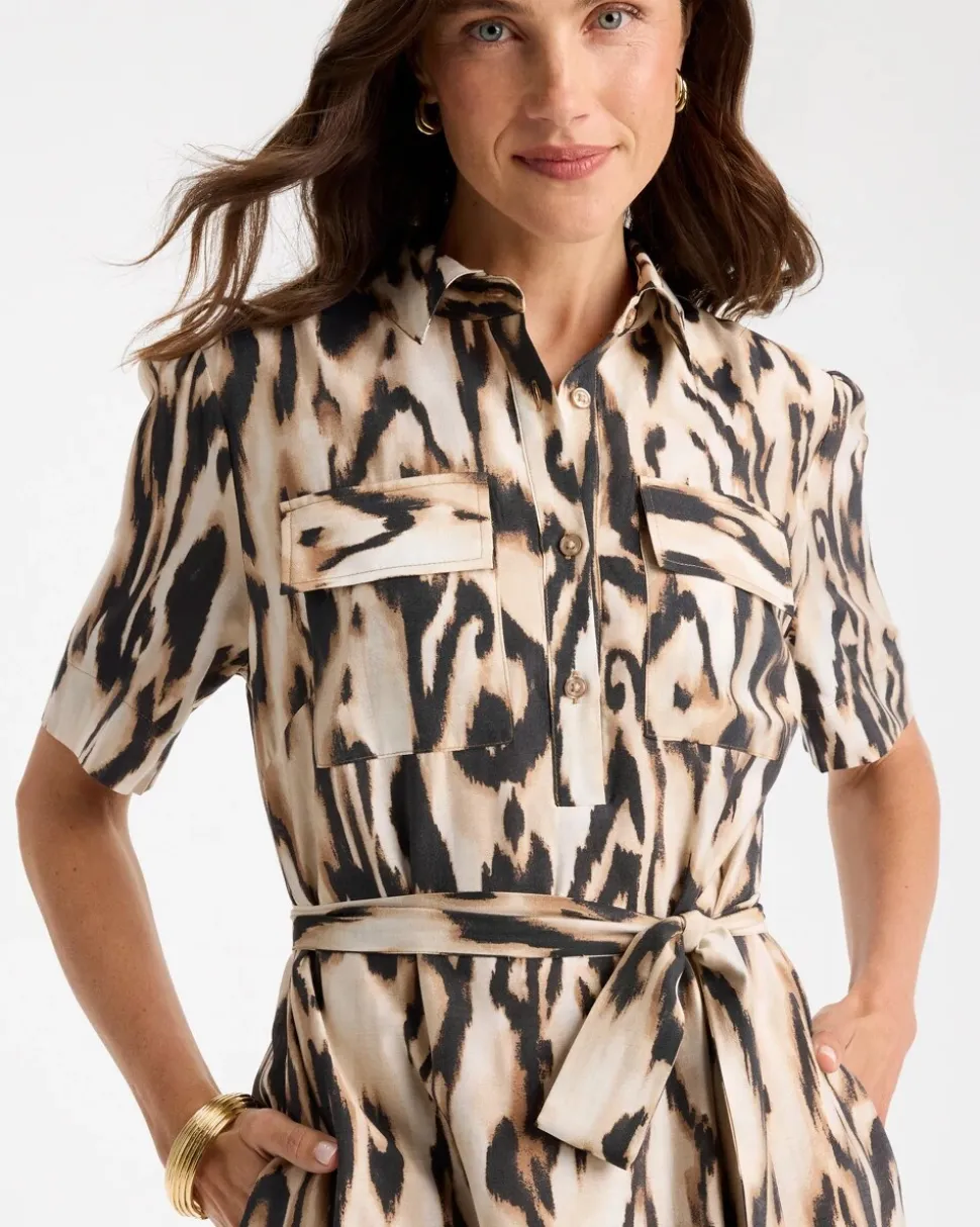 Ikat Printed Midi Length Shirtdress