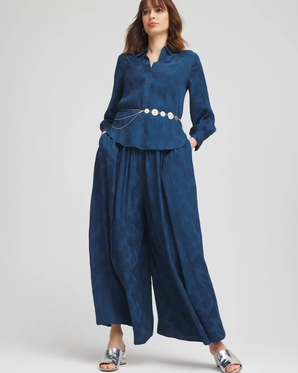 Jacquard Culotte Wide-Leg Pants