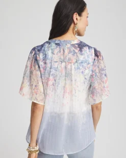 Jacquard Flutter-Sleeve Blouse