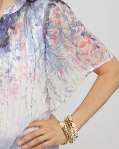 Jacquard Flutter-Sleeve Blouse