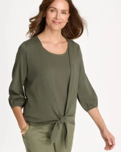 Knit Gauze Tie-Front Cardigan