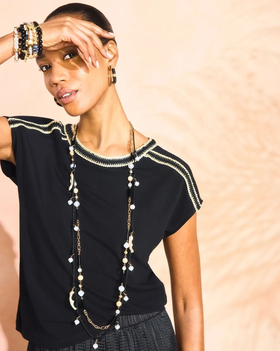 Knit Short Sleeve Trimmed Tee