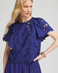 Lace Detail Flutter Sleeve Top