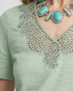 Lace V-Neck Slub Tee