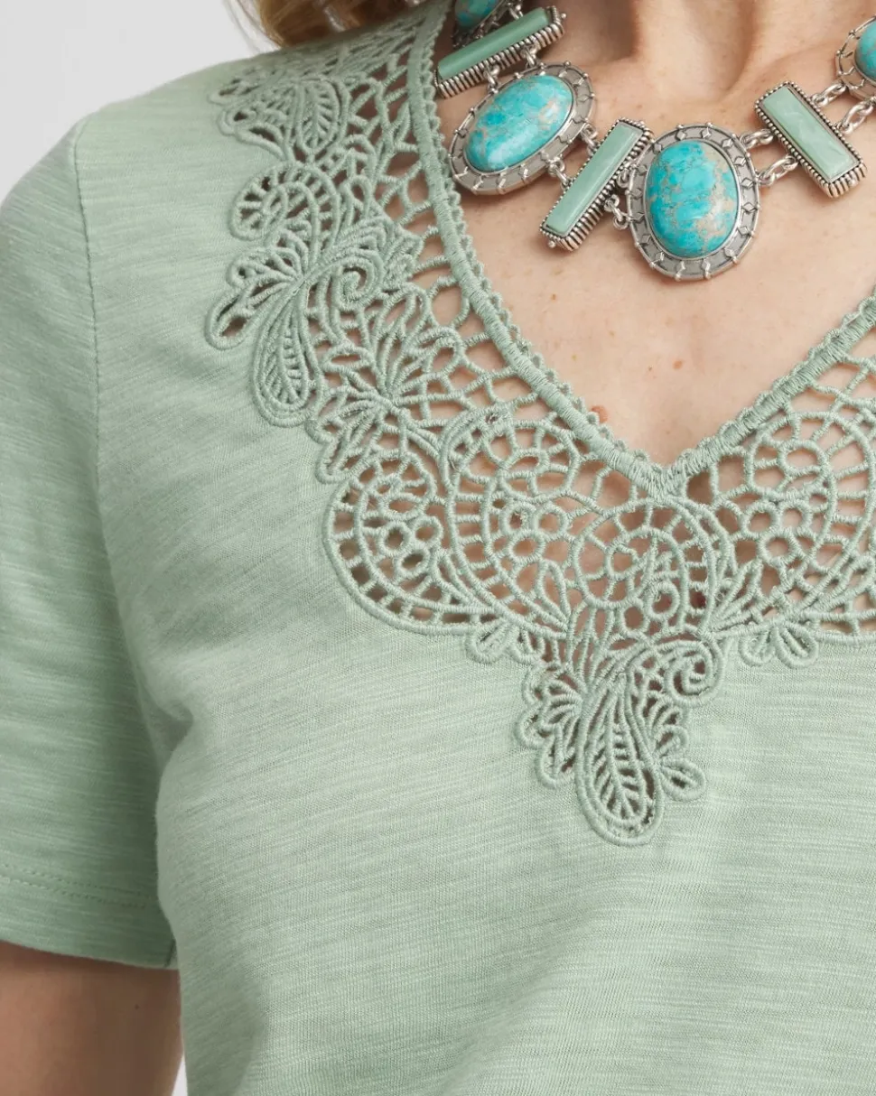 Lace V-Neck Slub Tee