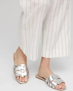 Leather Cassidy Cross-Strap Slide Shoes