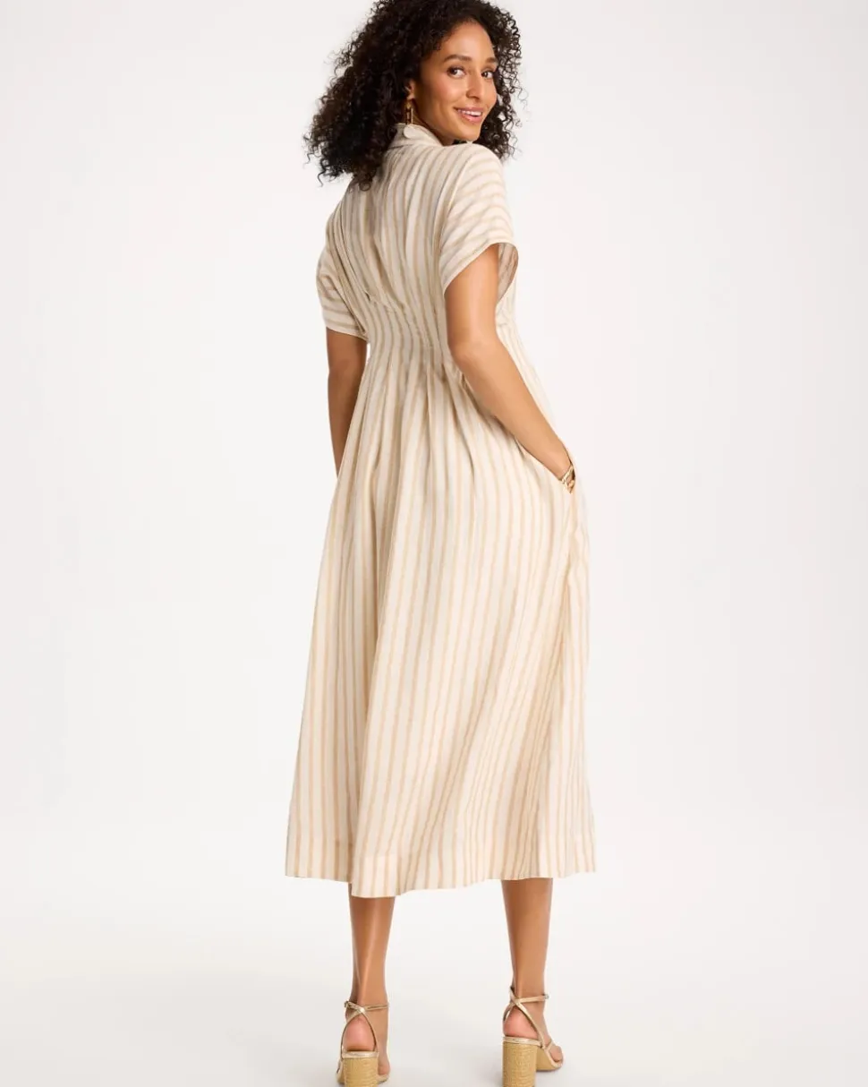 Linen-Blend Metallic Striped Dress