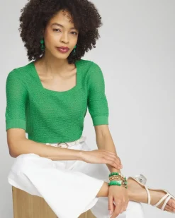 Linen Blend Square Neck Pullover